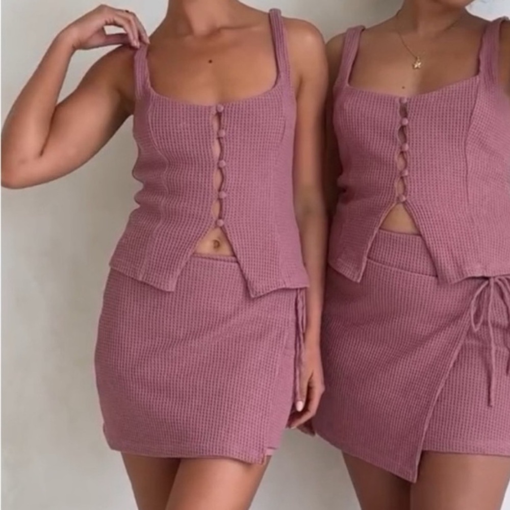 SABO Emilee Waffle Knit Mauve Top and Skirt Set Size Large NWT